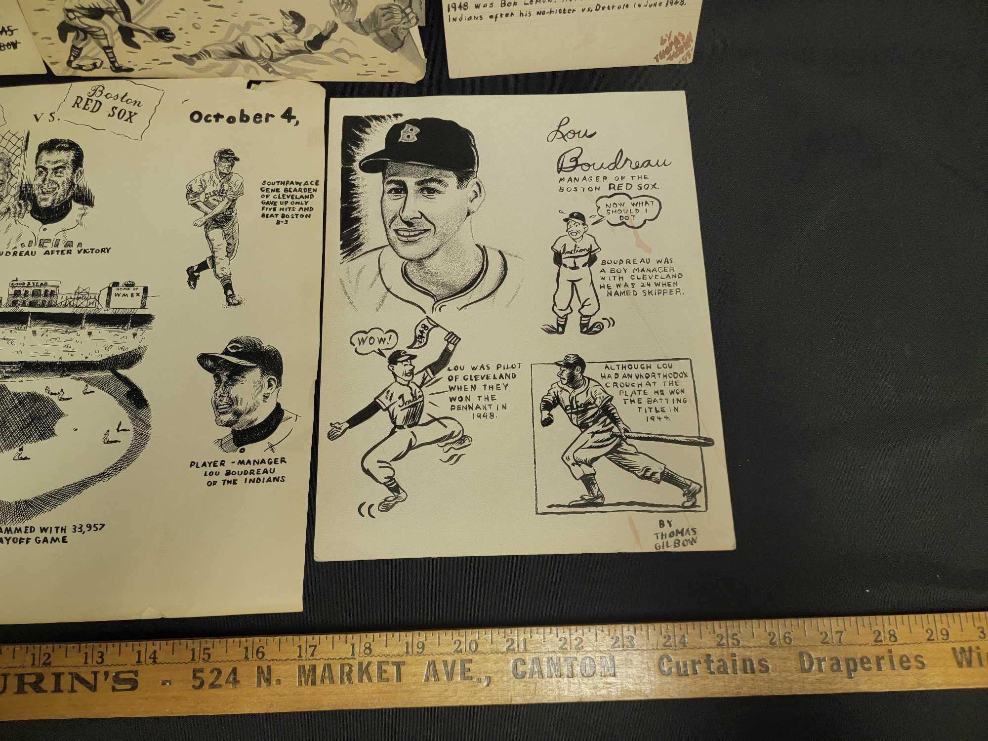 Thomas Gilbow Original Art Drawings 1948 World Series Cleveland Indians