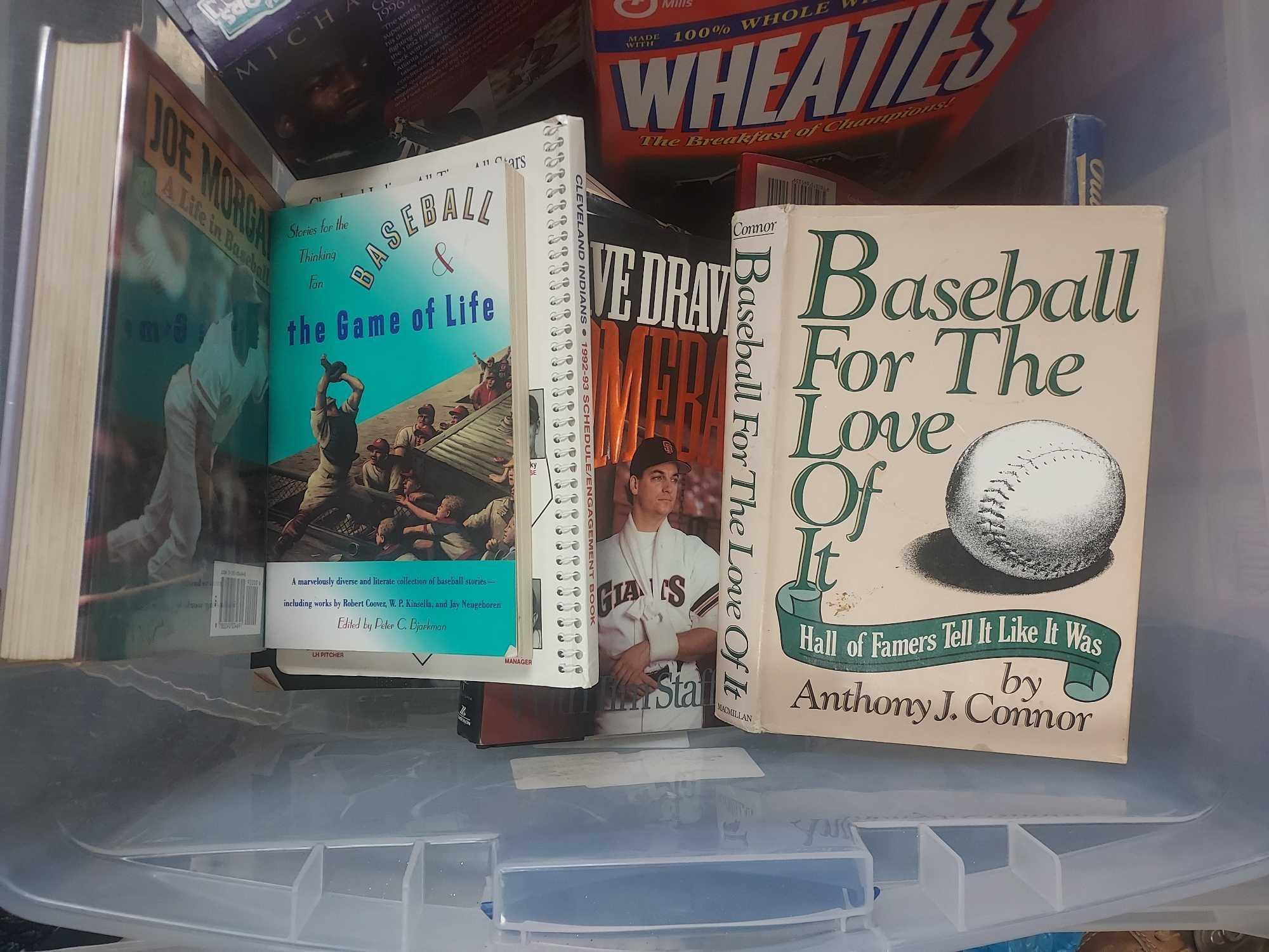 Large/Heavy Assortment of Baseball Books, Childrens Ball Gloves, Cereal Boxes, & more