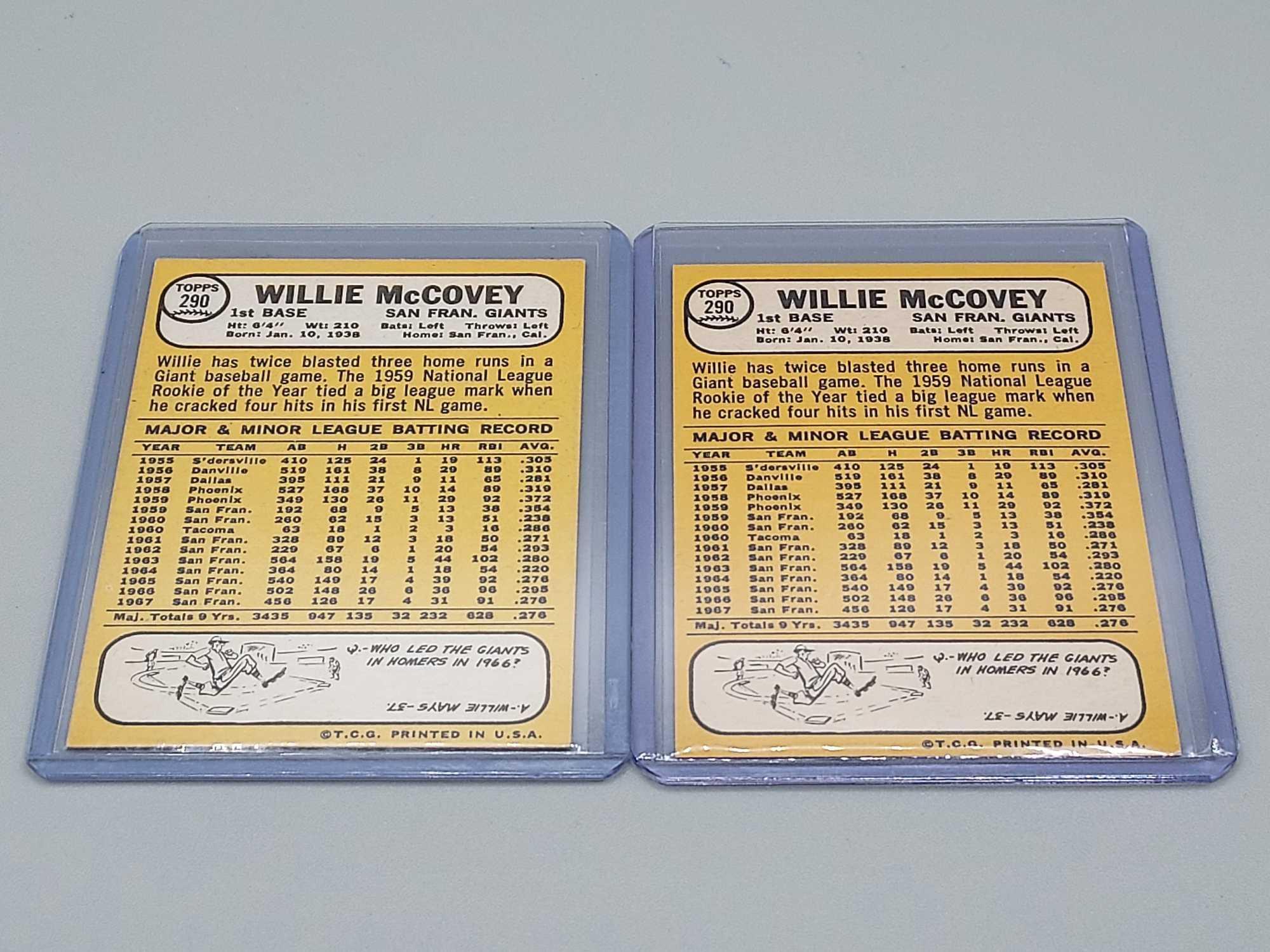 8 Topps Willie McCovey Baseball Cards 1961 - 1972