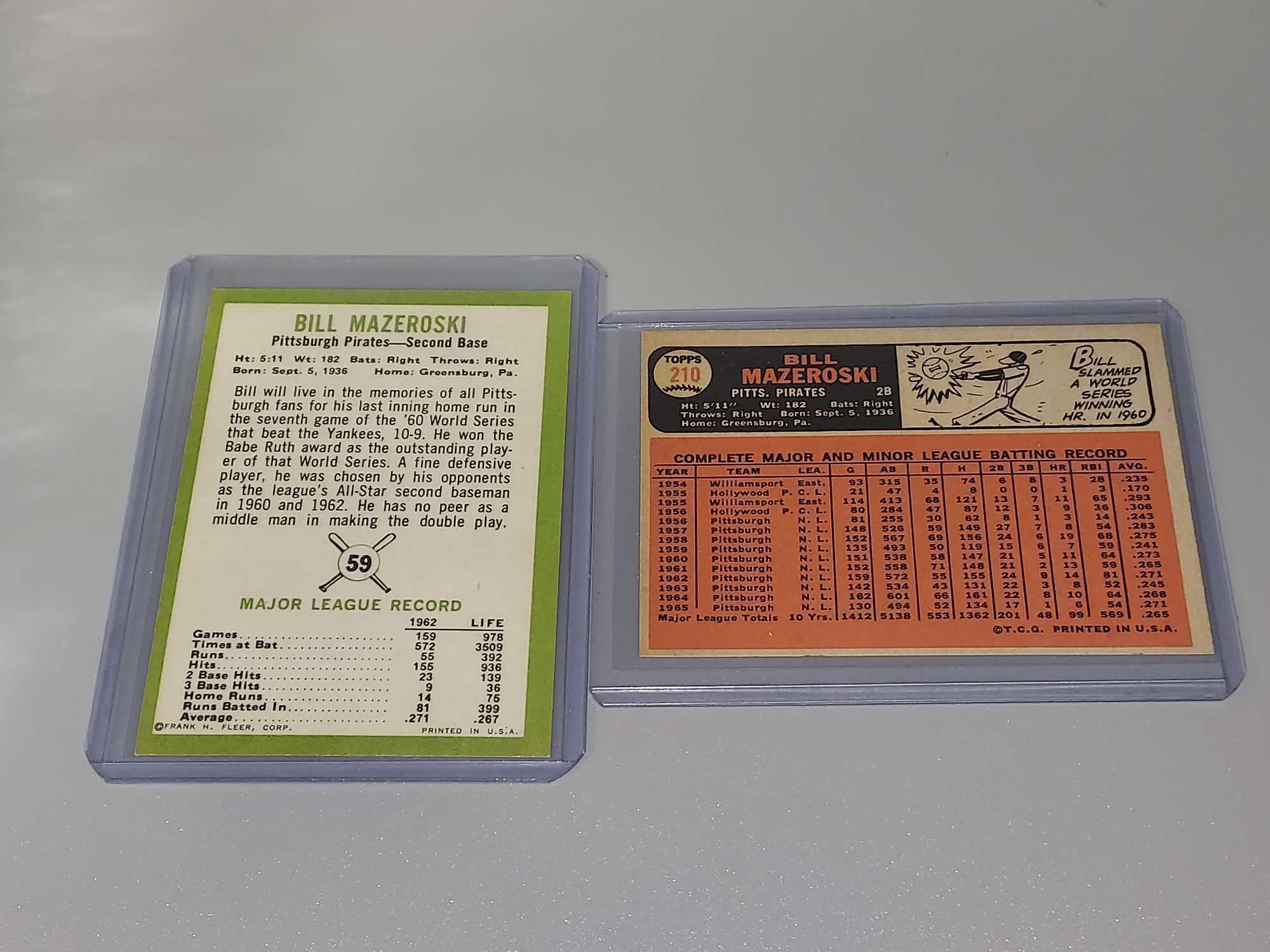 6 Bill Mazeroski Baseball Cards - 1963 Fleer, 1966 & 1967 Topps
