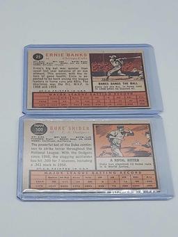 Topps 1962 Ernie Banks, Duke Snider, & Ron Santo w/ 1963 Fleer Ron Santo