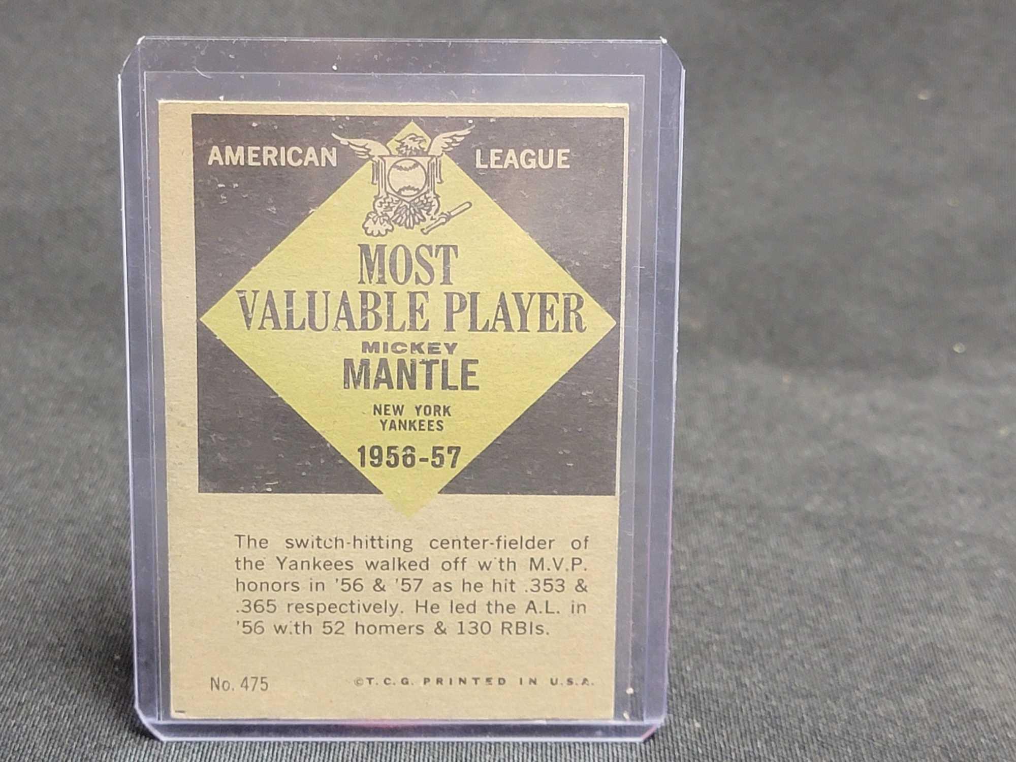 1961 Topps Mickey Mantle MVP Baseball Card 475 HOFer