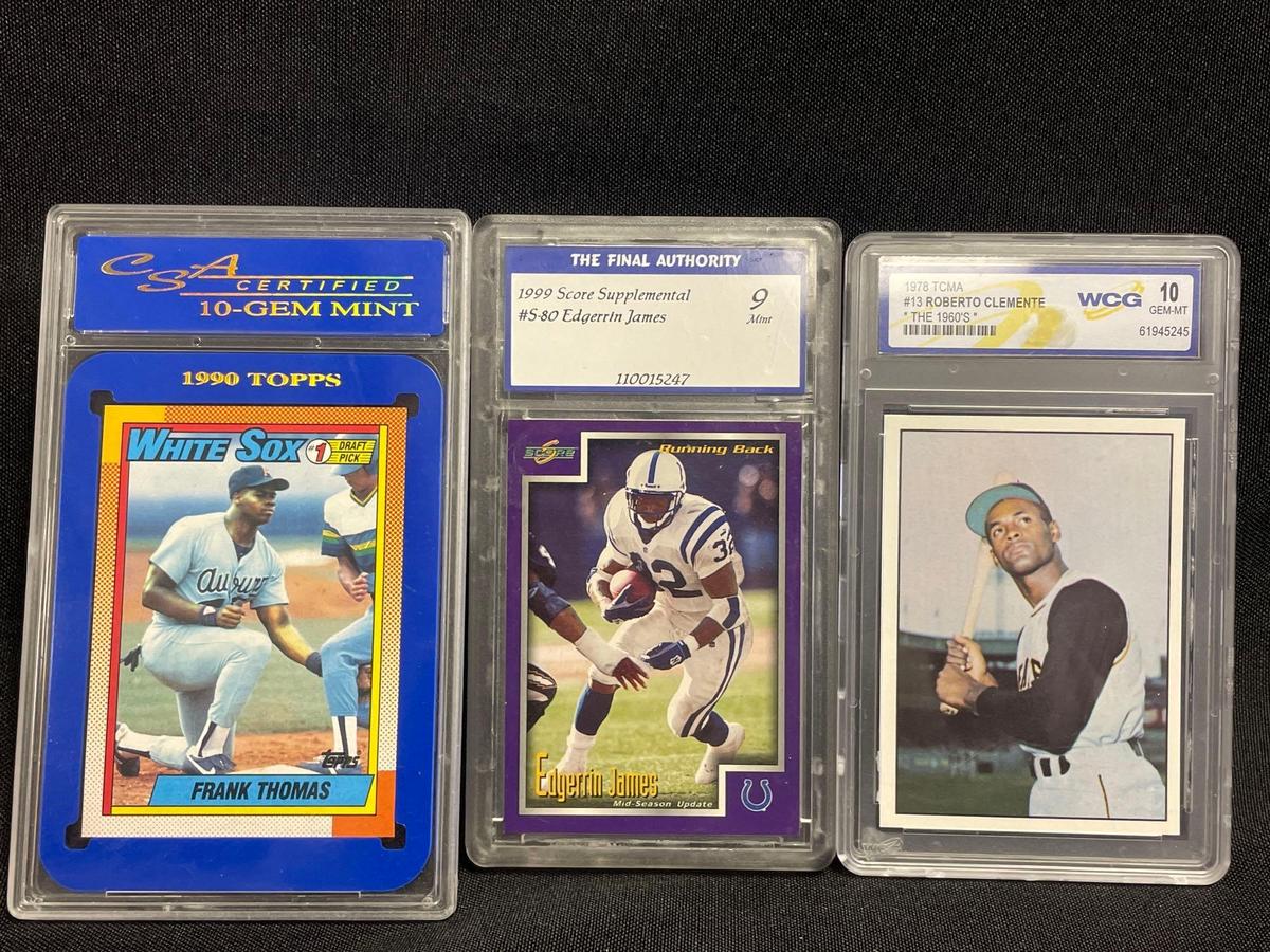 Graded 1990 Topps Frank Thomas, 1999 Score Edgerrin James, 1978 Roberto Clemente