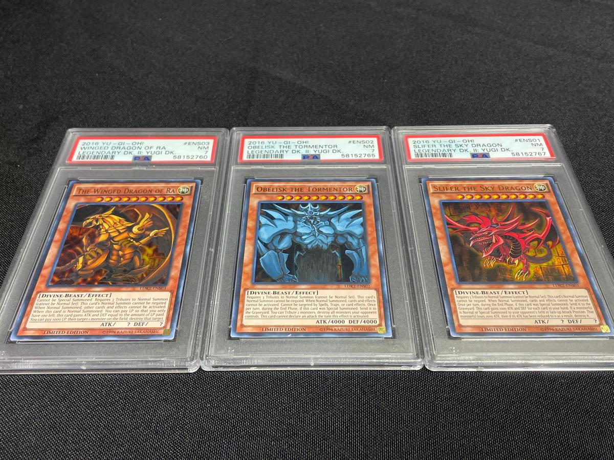 Graded 2016 Yu-Gi-Oh! Winged Dragon, Obelisk The Tormentor, Slifer the sky dragon