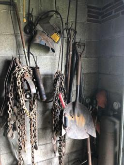 chains, gas powered air compressor, yard tools