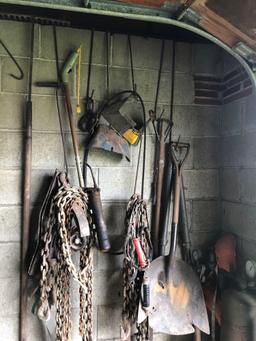 chains, gas powered air compressor, yard tools