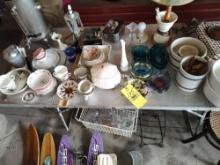 Old Coffee Pot, Cups and Saucers, Lamp, Crock
