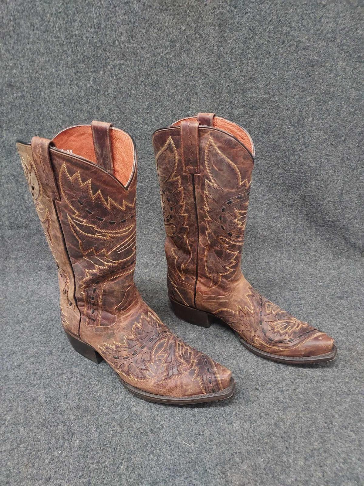 Mens Size 9 Dan Post Leather Cowboy Boots