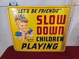 Metal " Let's Be Friends" Slow Down Children Playing Sign