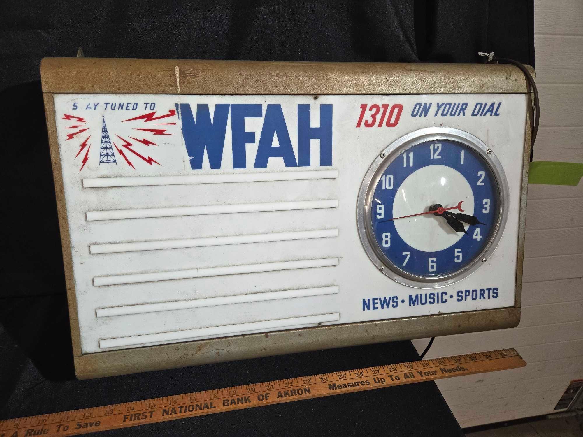 Lighted WFAH 1310 Radio Clock Sign