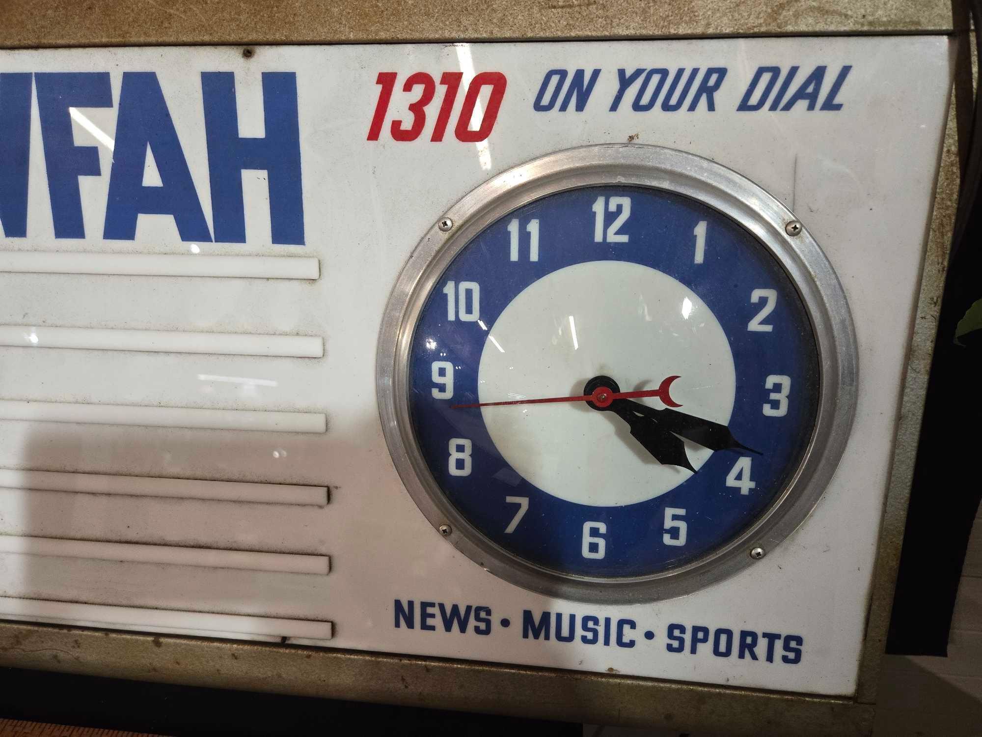 Lighted WFAH 1310 Radio Clock Sign