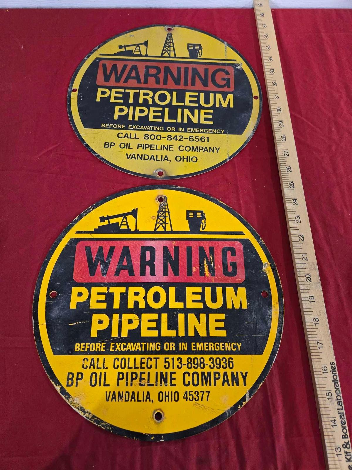 2 Metal Petroleum Pipeline Signs