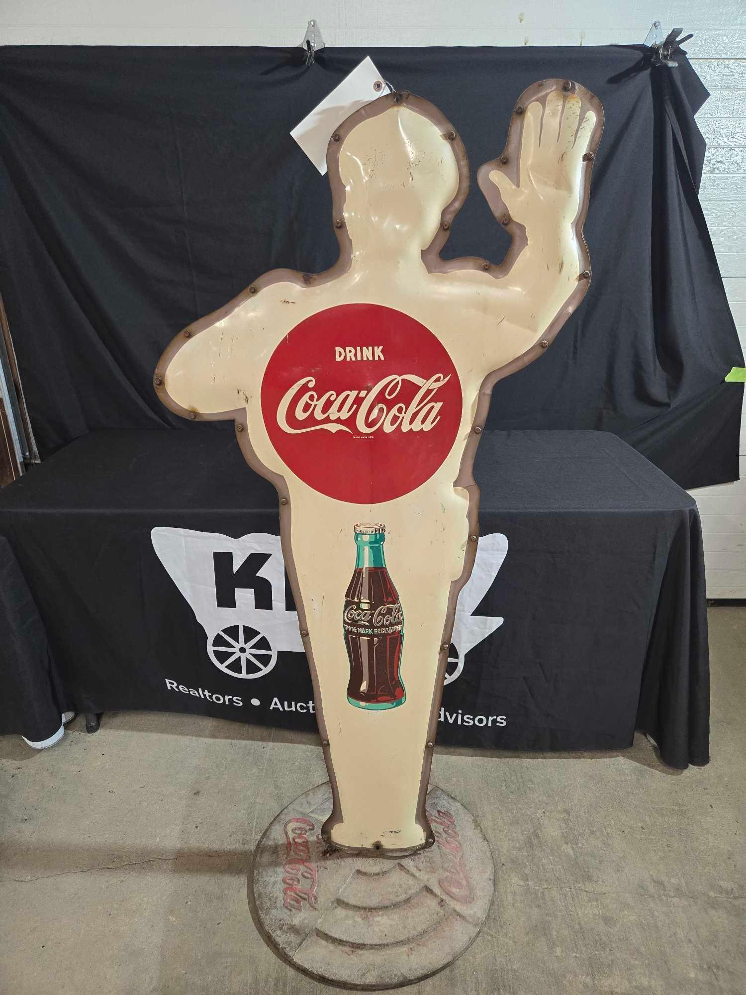 Coca Cola Double Sided Slow School Zone Sign w/ Heavy Cast Base