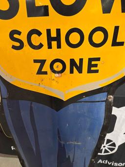 Coca Cola Double Sided Slow School Zone Sign w/ Heavy Cast Base