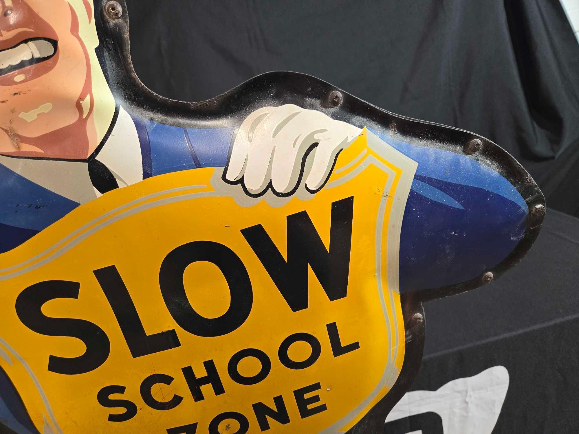 Coca Cola Double Sided Slow School Zone Sign w/ Heavy Cast Base