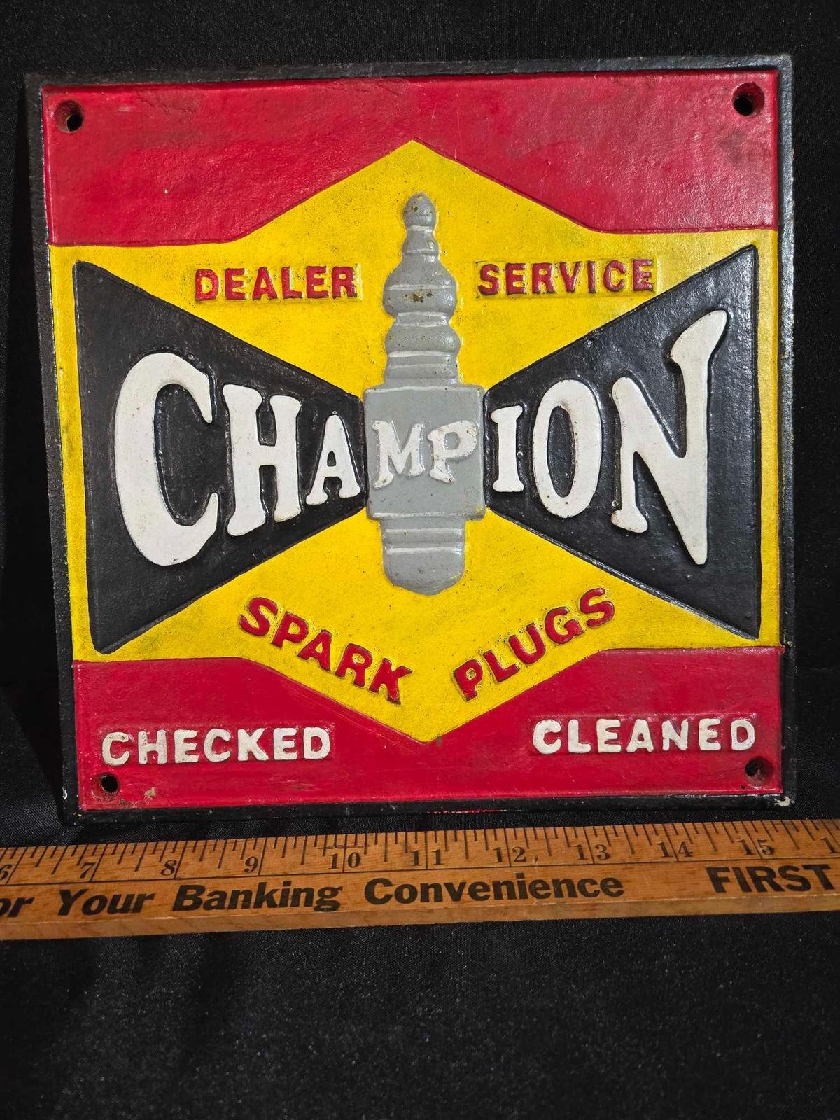 Champion Spark Plugs Cast Iron Sign Stamped Ohio 1910