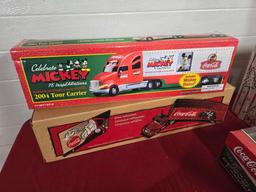 Coca Cola Mickey Truck, 2006 Corvette Carrier, 1950 Model & Glass set