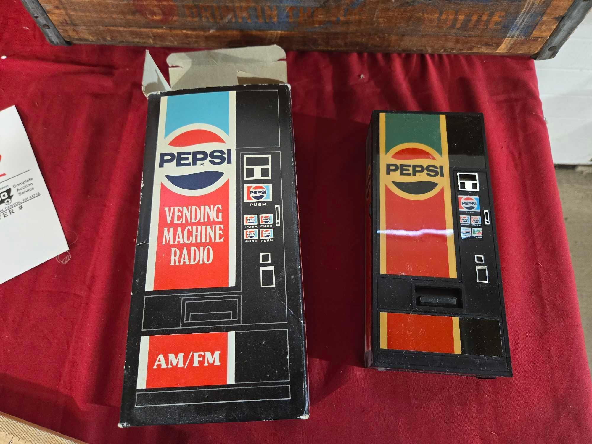 Pepsi Cola Crate and 2 Pepsi Vending Machine Radios