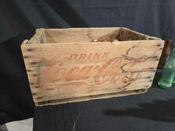 Coca Cola Crate w/ Assorted Coca Cola Bottles