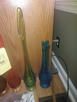 Decorative Glass Vases, Marble Base, & Small Decor