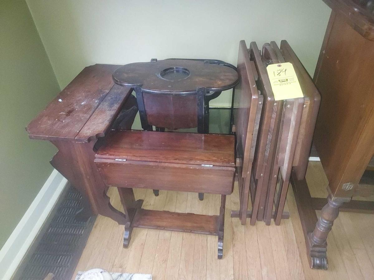 TV Dinner Trays & Small Wooden Stand Assortment