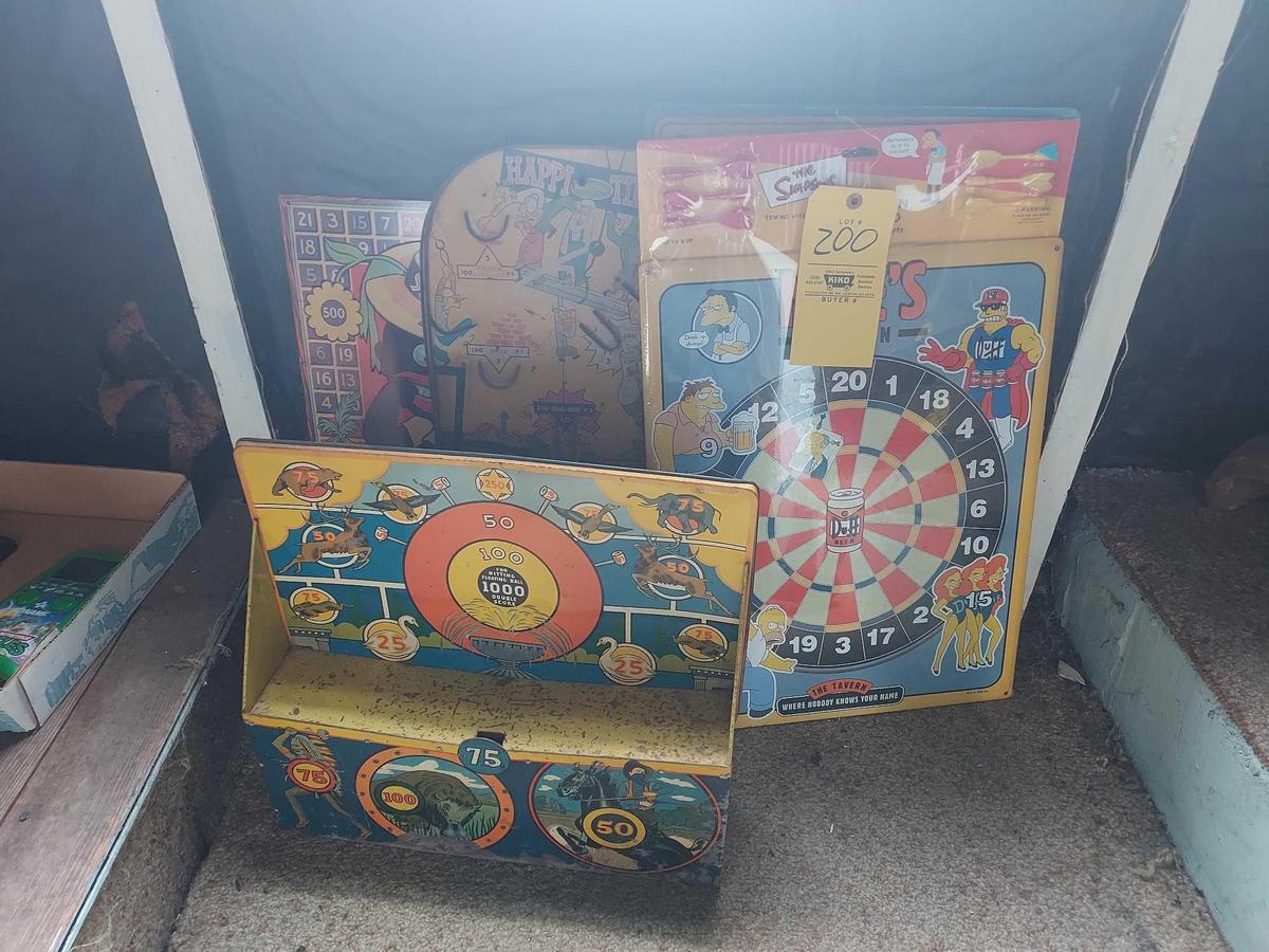 Vintage Metal Decor, Metal Pinball Game, Metal Shooting Gallery Display, & Moe's Diner Dart Board