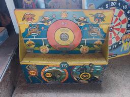 Vintage Metal Decor, Metal Pinball Game, Metal Shooting Gallery Display, & Moe's Diner Dart Board