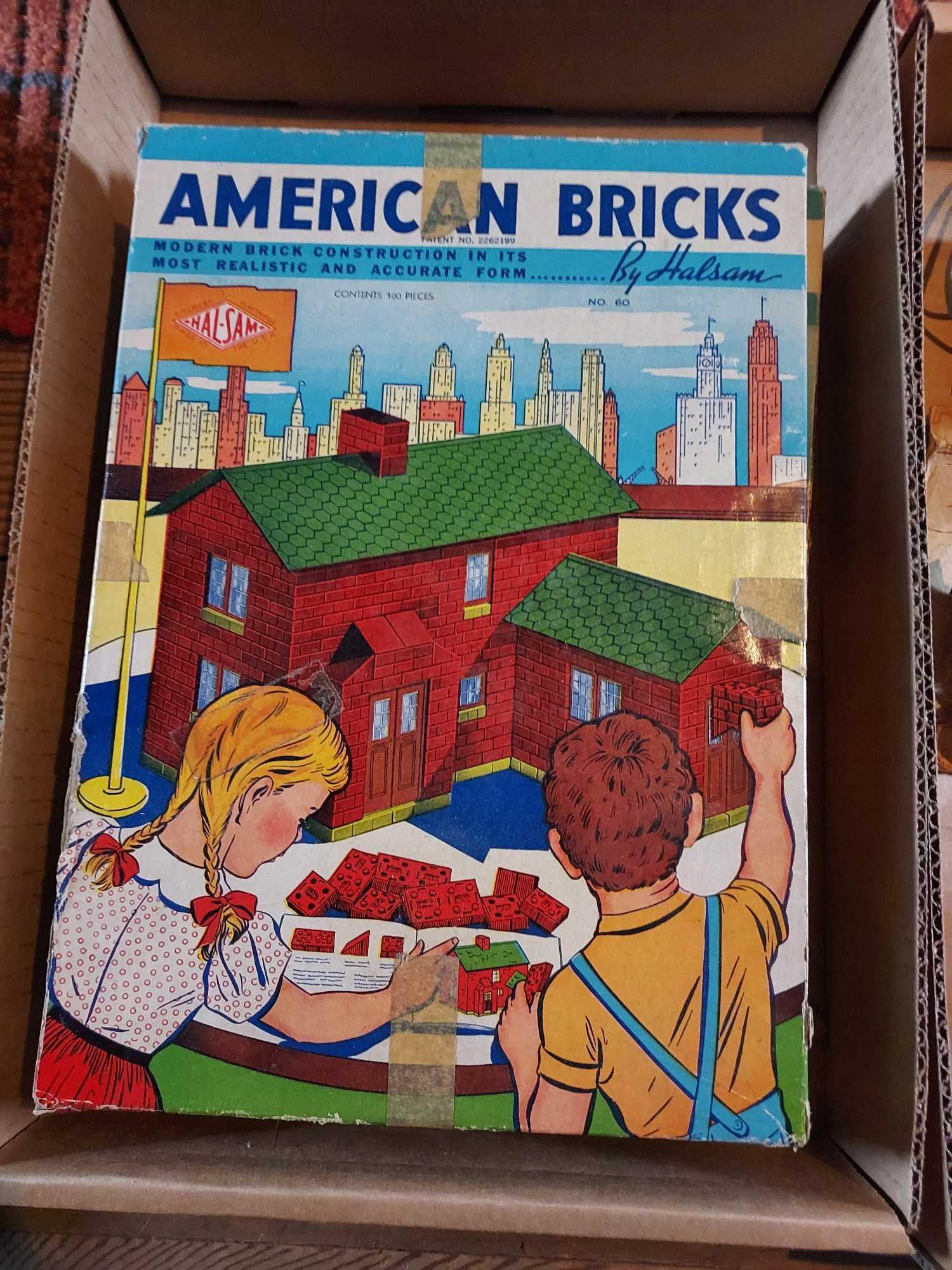 Halsam American Bricks Sets, Friction Army Tank, & Other Vintage Toys