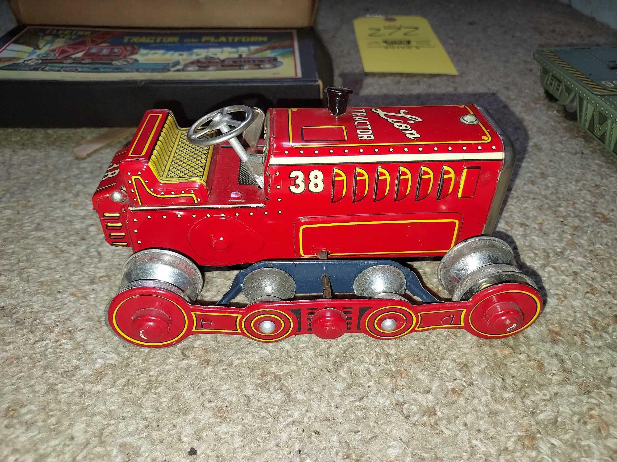 KDP Battery Operated Tin Tractor on Platform Toy & Bang Ball Set