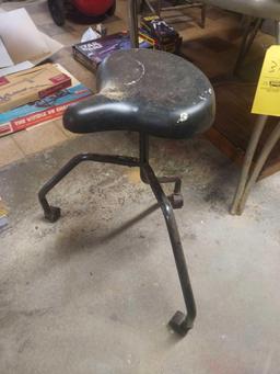 Dart Board, Metal Table, & Rolling Tripod Stool