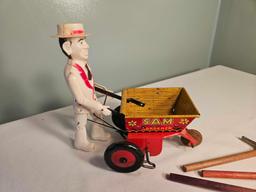 Marx Sam the Gardener Tin Wind Up with Tools