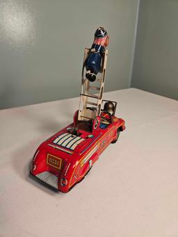 Vintage Tin Litho Mechanical Fire Truck - Japan