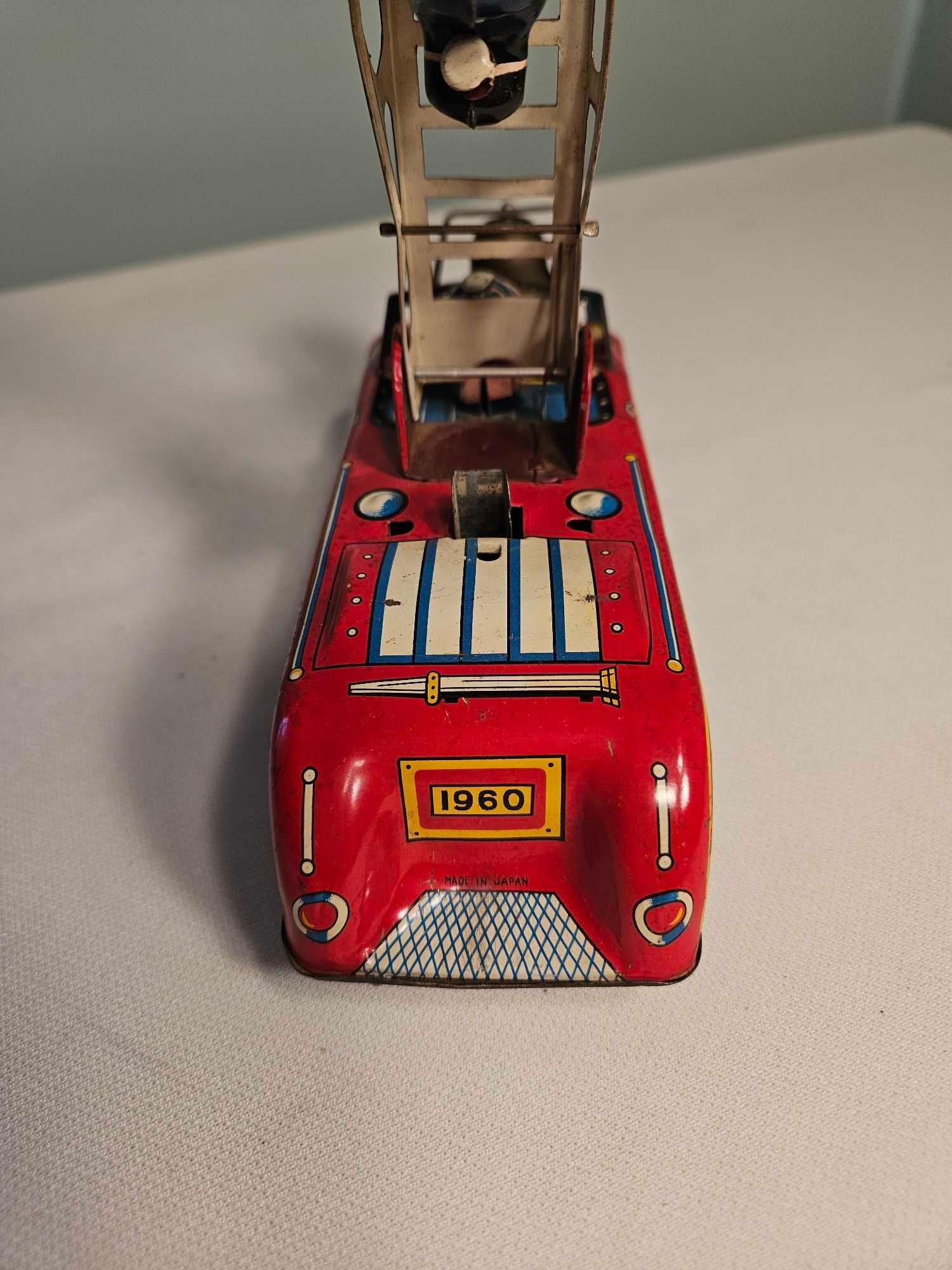 Vintage Tin Litho Mechanical Fire Truck - Japan