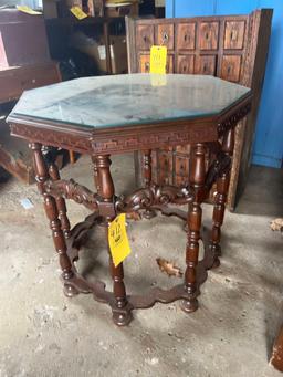 Wooden side table with glass top