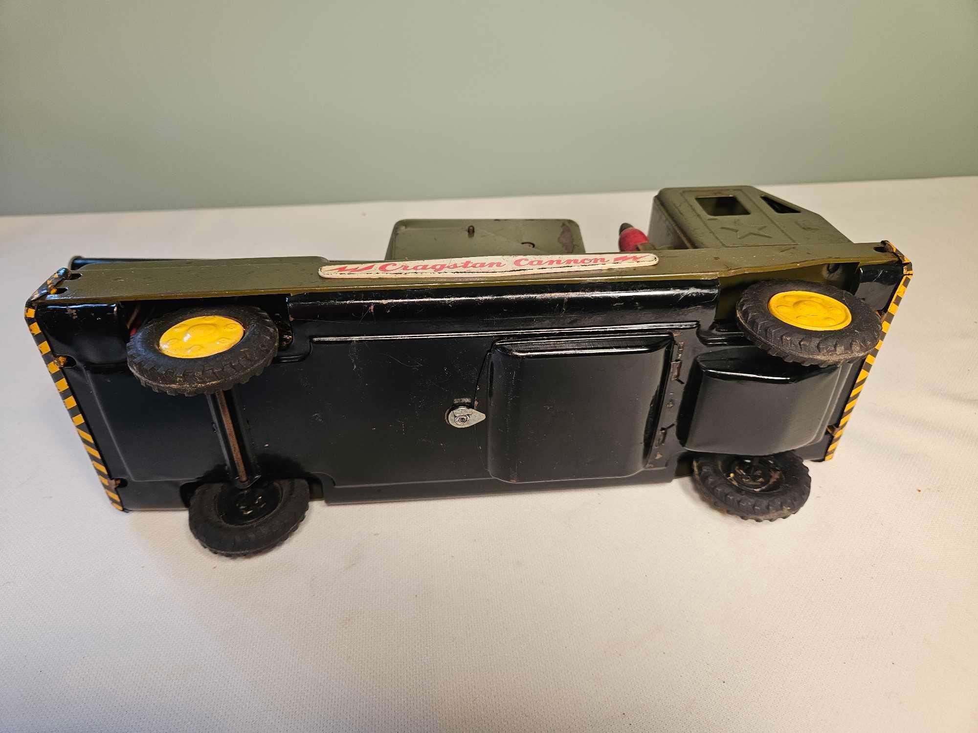Vintage Cragstan Battery Operated Cannon Tin Army Truck