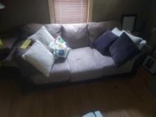 Faux Leather 7 Foot Couch w/ Pillow Assortment