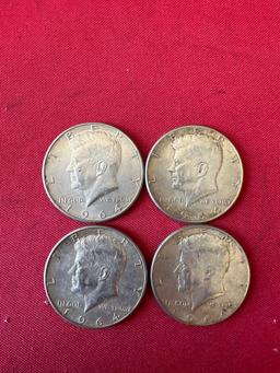 (4) 1964 Kennedy Silver Half Dollar Coins