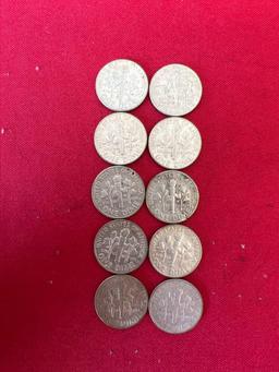 (10) Silver Dimes All 1964