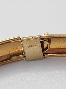 Very fine 10k gold enameled floral bangle bracelet