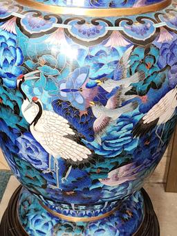 Incredible 29" tall Chinese cloisonne enamel palace sized vase