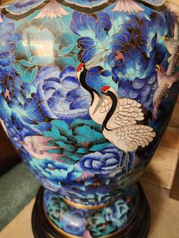 Incredible 29" tall Chinese cloisonne enamel palace sized vase