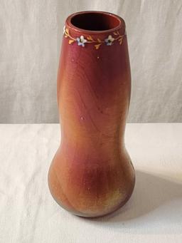Antique 1890s hand enameled art glass vase, European