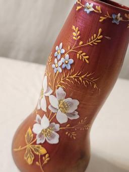 Antique 1890s hand enameled art glass vase, European