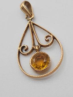 Antique 10k gold & citrine necklace drop pendant