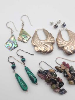 (7) pairs of vintage sterling silver & gemstone earrings