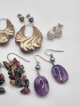 (7) pairs of vintage sterling silver & gemstone earrings