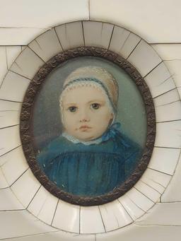 Antique portrait miniature of baby with big eyes