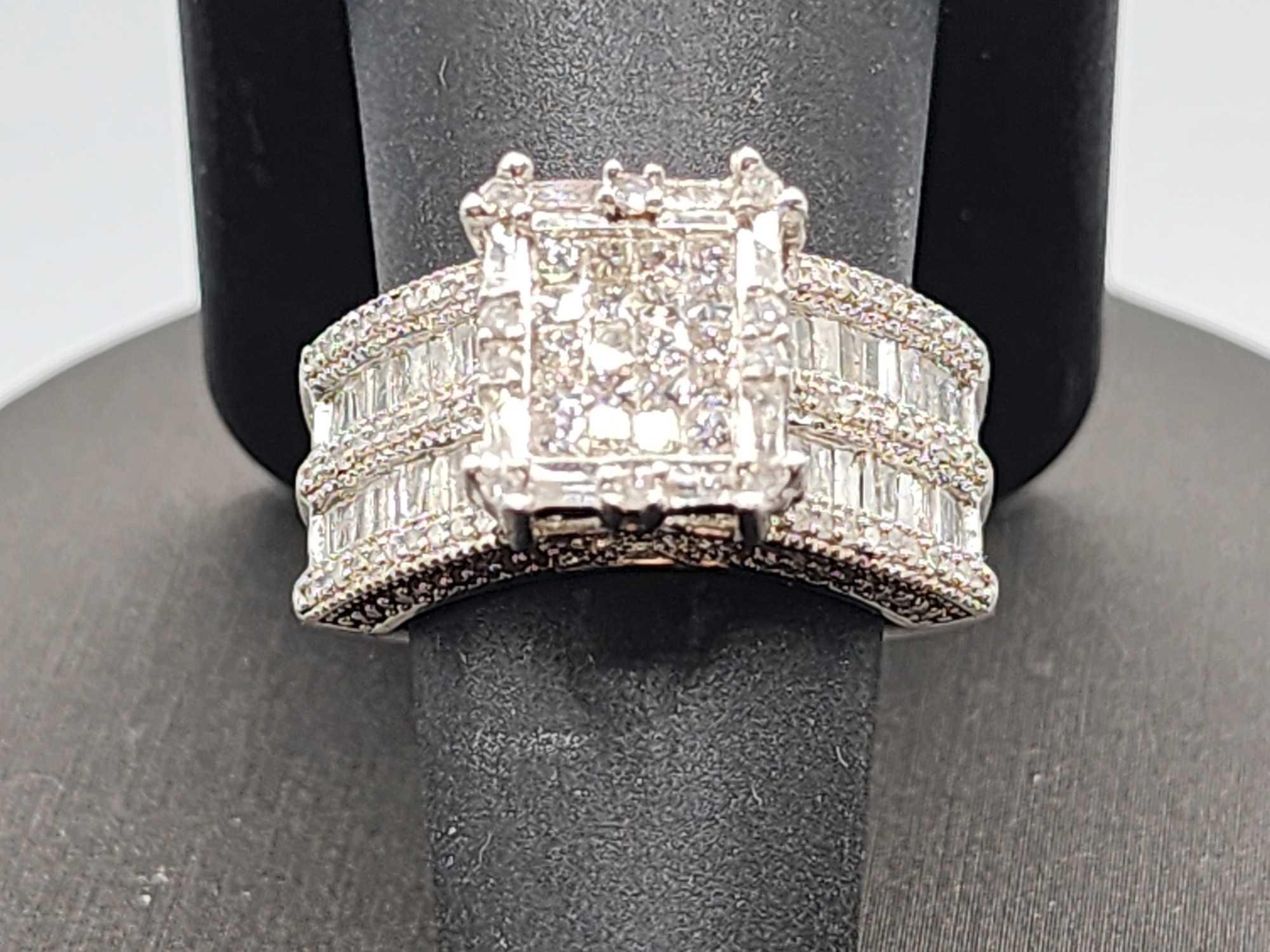 Genuine 3 carats of diamonds, pave sterling silver ring, size 7
