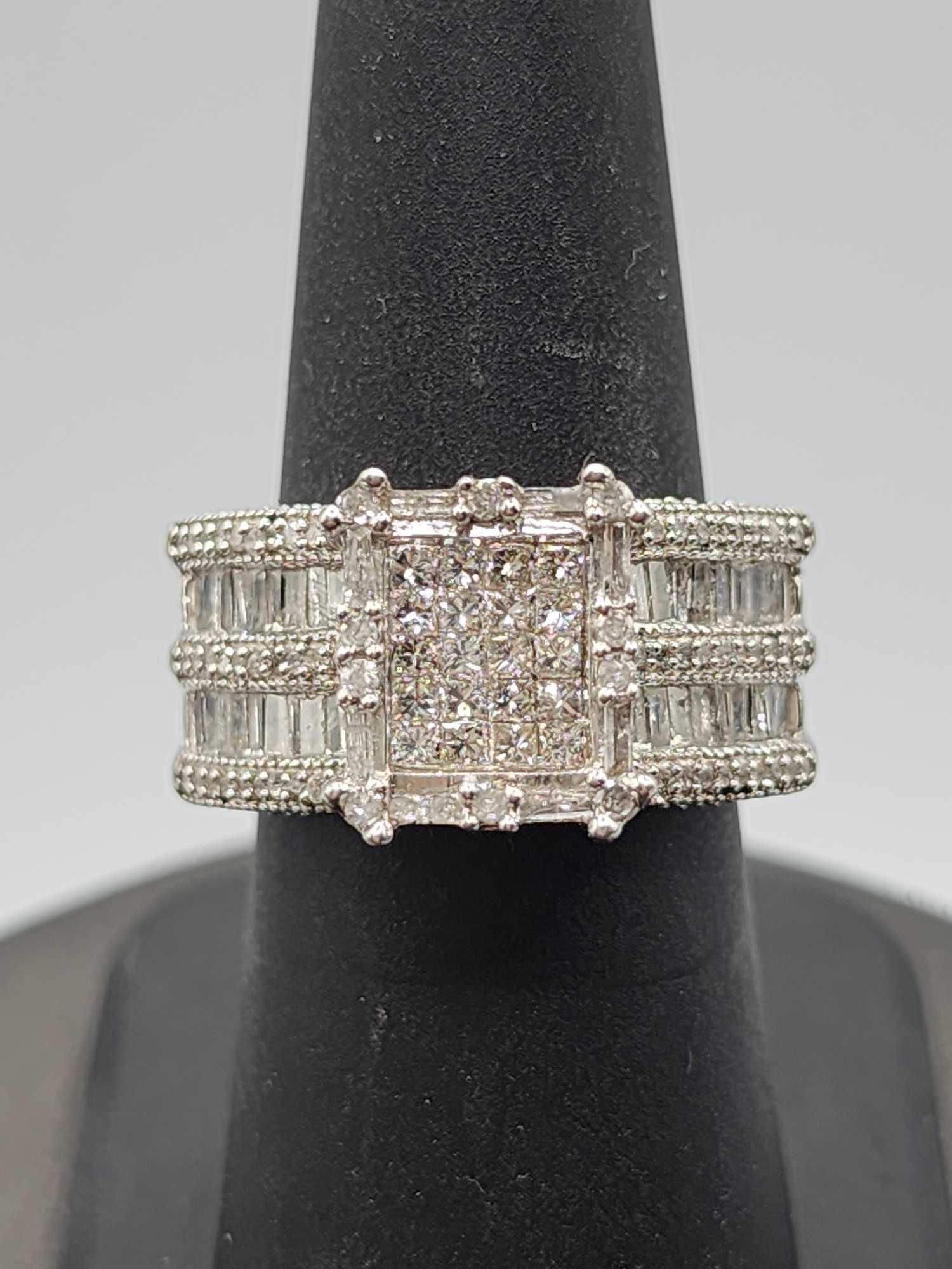 Genuine 3 carats of diamonds, pave sterling silver ring, size 7