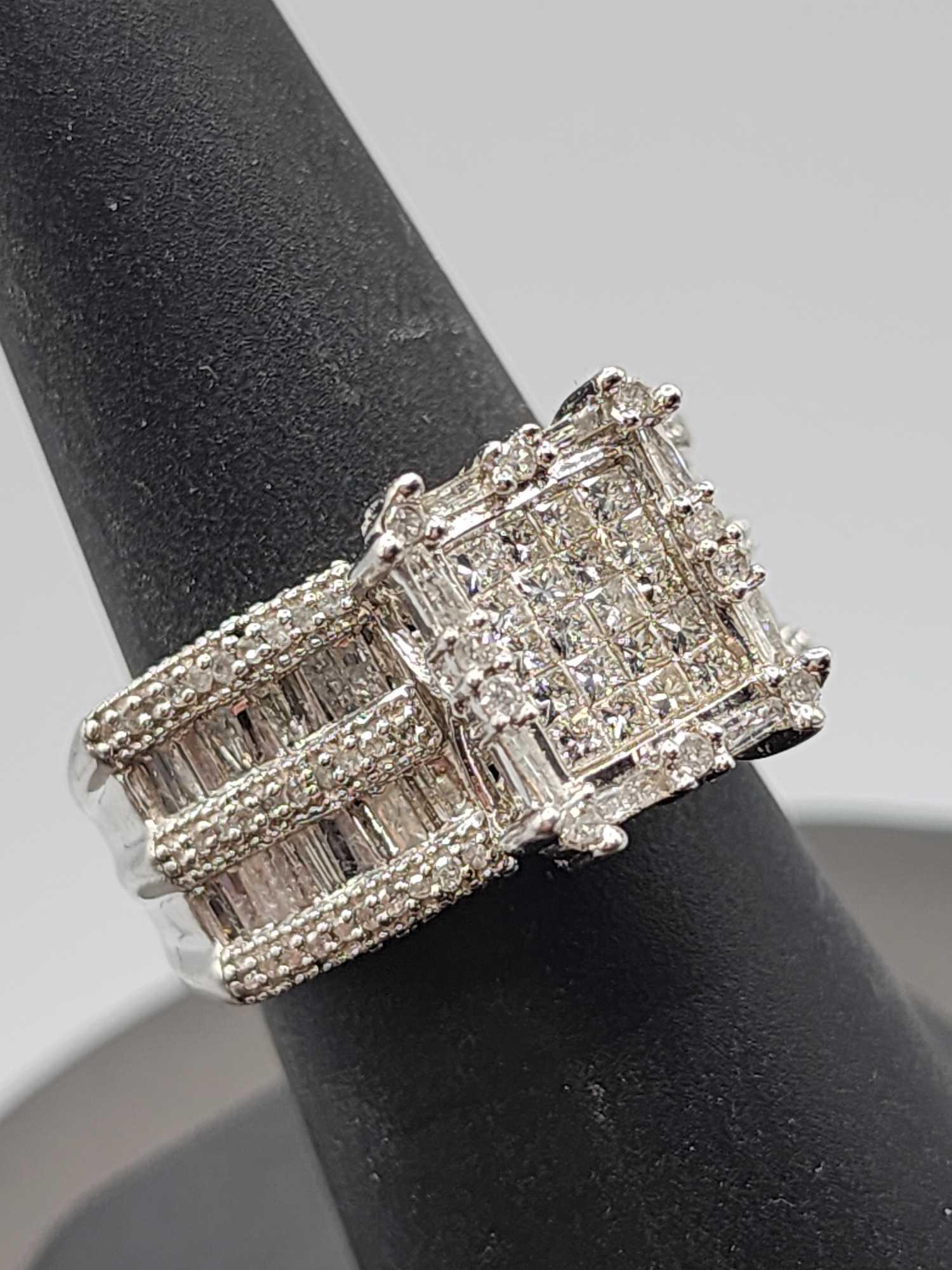 Genuine 3 carats of diamonds, pave sterling silver ring, size 7